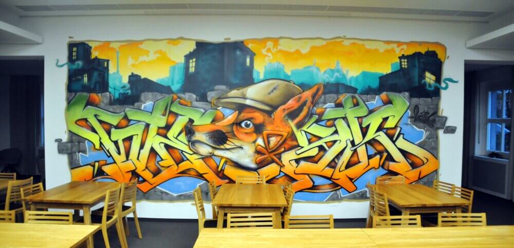 Graffiti, Auftragsgraffiti, Landratsamt, Augsburg, Fuchsbau, Wesk, DX